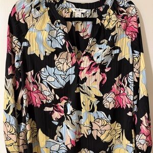 White House Black Market Floral Blouse - Black, Pink, Yellow, Blue